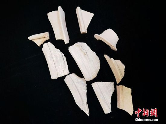 圖為靜寧縣賈河鄉(xiāng)竇坪村出土的彩陶片、紅陶片。 夏劍鋒 攝