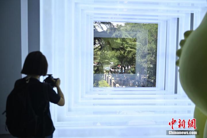 圖為游客參觀藝術(shù)展。中新社記者 李亞龍 攝