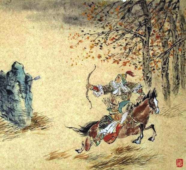 “林暗草驚風(fēng)，將軍夜引弓。”畫作
